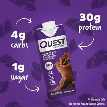 Quest Protein Shake - 30g Protein, Chocolate Flavor, Keto Friendly