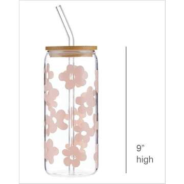 Santa Barbara Design Studio Cold Brew Glass Tumbler - Sippin' Pretty 20-Ounce with Bamboo Lid & Stra...