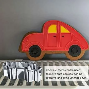 9 Pieces Transportation Vehicle Cookie Cutter Set, Train, Truck, Dump Truck, Vintage Car, Airplane, Ship, Bus, Car Shaped Stainless Steel Biscuit Cutter with 6 Pieces Sugar Stirring Pins for Baking