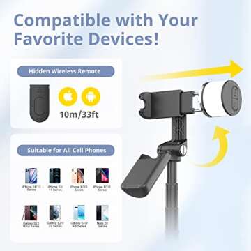 Sensyne Selfie Stick Tripod with Light & Remote for Photos