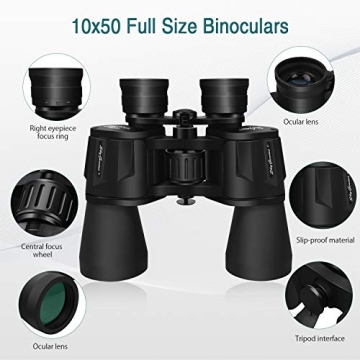 SkyGenius 10x50 Binoculars Durable for Bird Watching