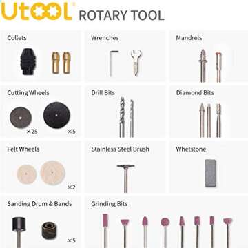 Utool Rotary Tool Kit - Versatile Flex Shaft, Keyless Chuck, 62 Accessories