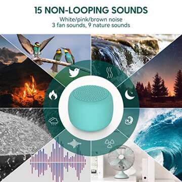 Babelio White Noise Sound Machine for Adults Kids Baby, Mini, 15 Non-looping Sounds, Timer, Memory Function, Easy to Pocket and Travel Cyan