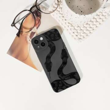 Lovmooful Compatible for iPhone 13 Case Cute Cool Snake Serpent Black Design for Girls Women Soft TP...