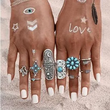 Harry and Henry Turquoise Ring Set Western Jewelry for Women Vintage Western Rings Set Boho Rings Knuckle Stackable Rings Trendy Stuff Turquoise Jewelry for Women