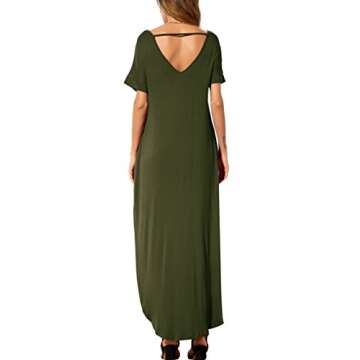 GRECERELLE Women's Casual Loose Pocket Long Dress Short Sleeve Split Maxi Dresses