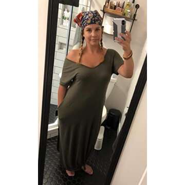 GRECERELLE Women's Casual Loose Pocket Long Dress Short Sleeve Split Maxi Dresses