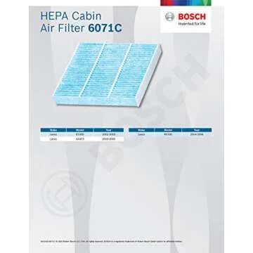 BOSCH HEPA Cabin Air Filter for Lexus Models