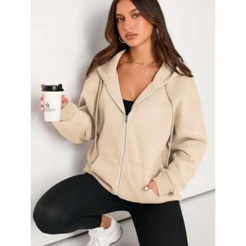 EFAN Women Zip Up Hoodies Oversized Sweatshirt Jacket 2024 Fall Fleece Cute Pullover Hooded Tops Tee...