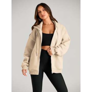 EFAN Women Zip Up Hoodies Oversized Sweatshirt Jacket 2024 Fall Fleece Cute Pullover Hooded Tops Teen Girls Casual Loose Fit Y2k Trendy Fashion Gym Clothes Outfits Apricot S