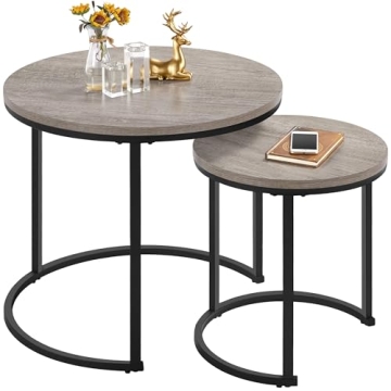 Yaheetech Nesting Coffee Table Set of 2 - Rustic Stacking Side Tables for Small Spaces