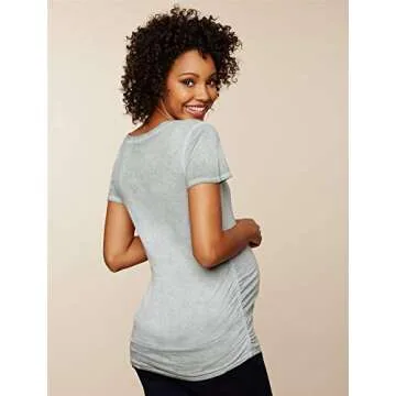 Motherhood Maternity Women's Maternity Short Sleeve Side Ruched Washed Tee Shirt