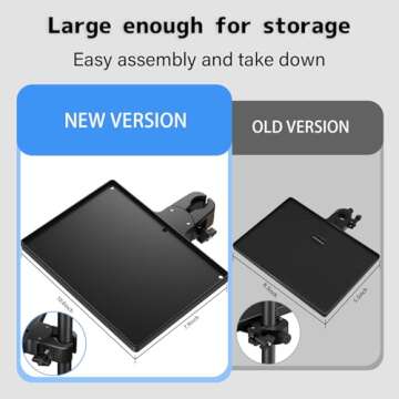 BILIONE Microphone Stand Tray with Crab Clamp, 10.6" x 7.8" Large Mic Stand Tray Shelf Clamp on Music Stand Tray Attachment for Studio Concert Karaoke Stands for Storage