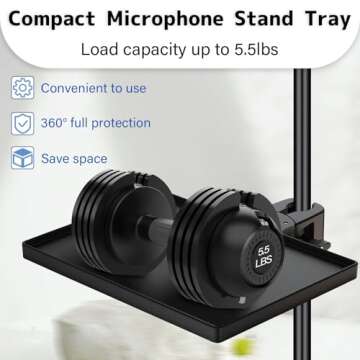 BILIONE Microphone Stand Tray with Crab Clamp, 10.6" x 7.8" Large Mic Stand Tray Shelf Clamp on Music Stand Tray Attachment for Studio Concert Karaoke Stands for Storage