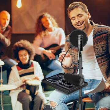 BILIONE Microphone Stand Tray with Crab Clamp, 10.6" x 7.8" Large Mic Stand Tray Shelf Clamp on Music Stand Tray Attachment for Studio Concert Karaoke Stands for Storage