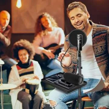 BILIONE Microphone Stand Tray with Crab Clamp, 10.6" x 7.8" Large Mic Stand Tray Shelf Clamp on Music Stand Tray Attachment for Studio Concert Karaoke Stands for Storage