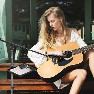 BILIONE Microphone Stand Tray with Crab Clamp, 10.6" x 7.8" Large Mic Stand Tray Shelf Clamp on Music Stand Tray Attachment for Studio Concert Karaoke Stands for Storage