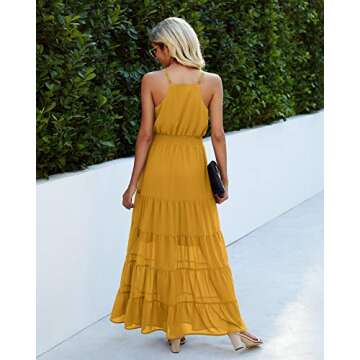 PRETTYGARDEN Women's Casual Summer Dress Spaghetti Strap Sleeveless High Waist Beach Long Maxi Sun Dresses (Yellow,Small)