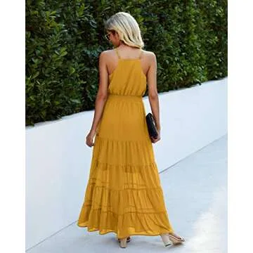 PRETTYGARDEN Women's Casual Summer Dress Spaghetti Strap Sleeveless High Waist Beach Long Maxi Sun Dresses (Yellow,Small)