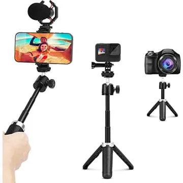 Mini Extension Pole Tripod with Phone Holder Compatible for go pro Hero 12/11/10/9,insta360 go3/RS,osmo Action 4/3