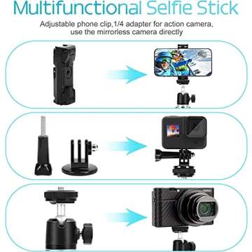 Mini Extension Pole Tripod with Phone Holder Compatible for go pro Hero 12/11/10/9,insta360 go3/RS,osmo Action 4/3