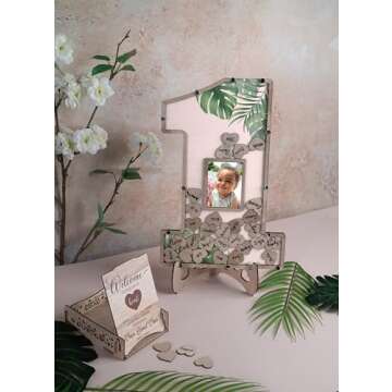 The Real Bossy Baby 1st Birthday Decorations - Guest Book Alternatives -First Birthday Number One Shaped Photo Frame - 1st Birthday Centerpiece Keepsake (Pink)