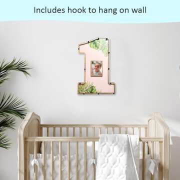 The Real Bossy Baby 1st Birthday Decorations - Guest Book Alternatives -First Birthday Number One Shaped Photo Frame - 1st Birthday Centerpiece Keepsake (Pink)