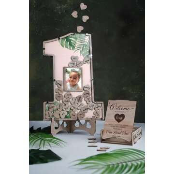 The Real Bossy Baby 1st Birthday Decorations - Guest Book Alternatives -First Birthday Number One Shaped Photo Frame - 1st Birthday Centerpiece Keepsake (Pink)