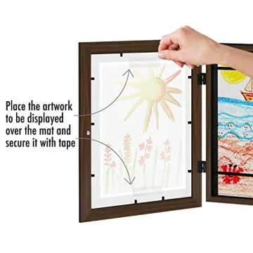 Americanflat 10x12.5 Kids Art Frame - Front Loading Picture Frame Holds 100 Artworks - Use as 8.5x11 Frame with Mat or 10x12.5 Frame Without Mat - My Mini Masterpiece - Walnut