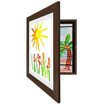Americanflat 10x12.5 Kids Art Frame - Front Loading Picture Frame Holds 100 Artworks - Use as 8.5x11 Frame with Mat or 10x12.5 Frame Without Mat - My Mini Masterpiece - Walnut