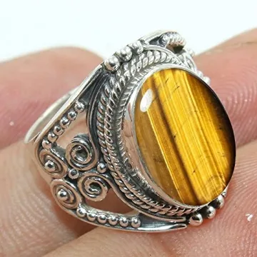 Sterling Silver 925 Engagement Ring Featuring Genuine Tiger's Eye Gemstone