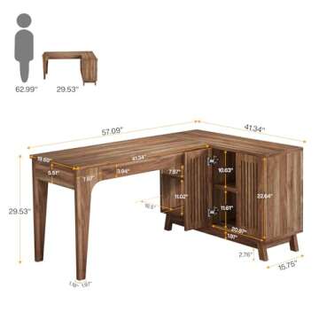Tribesigns L-Shaped Desk with Storage Cabinet, 57-Inch Wood Corner Workstation, Stylish Home Office ...