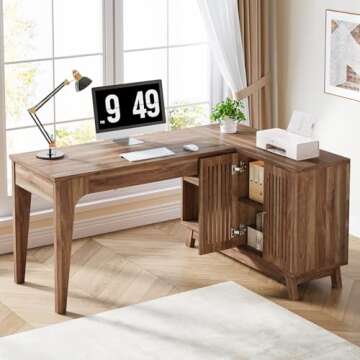 Tribesigns 57-Inch L-Shaped Desk with Storage Cabinet