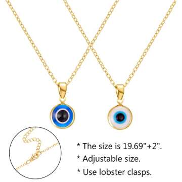 Gmai Evil Eye Necklace for Women Men Turkish Blue Eye Bead Necklace Glass Eye Leather Rope Protect L...