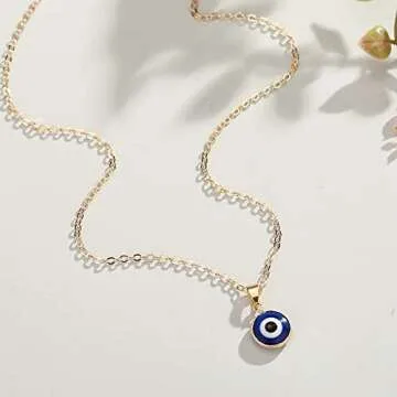 Gmai Evil Eye Necklace for Women Men Turkish Blue Eye Bead Necklace Glass Eye Leather Rope Protect Lucky Evil Eye Jewelry for Women Men (Gold-2)