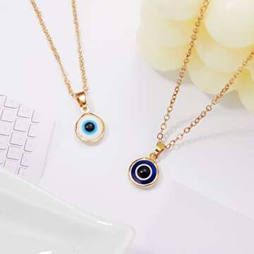 Gmai Evil Eye Necklace for Women Men Turkish Blue Eye Bead Necklace Glass Eye Leather Rope Protect Lucky Evil Eye Jewelry for Women Men (Gold-2)