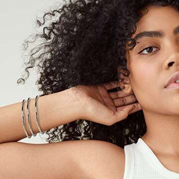 Kainier 3mm Bangle Bracelet Stainless Steel Glossy Stackable Thin Round Bangle Bracelet for Women Oval Solid Plain Polished Bracelet Best Gifts for Love (3pcs Steel, 60)