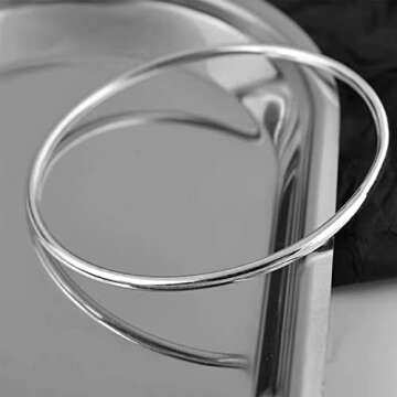 Kainier 3mm Bangle Bracelet Stainless Steel Glossy Stackable Thin Round Bangle Bracelet for Women Oval Solid Plain Polished Bracelet Best Gifts for Love (3pcs Steel, 60)