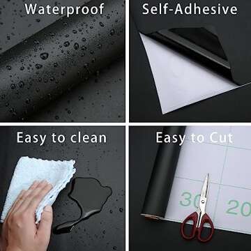 Dimcol Black Contact Paper 15.7"x118" Peel and Stick Wallpaper, Matte Black Wallpaper Self-Adhesive ...