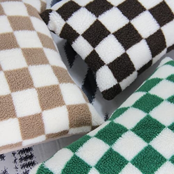 JOJUSIS Decorative Throw Pillow Covers Luxury Style Checkerboard Pattern Cushion Case Super Soft Faux Fur Wool Pillowcases for Couch Bedroom Pack of 2 (Khaki, 18 x 18-Inch)