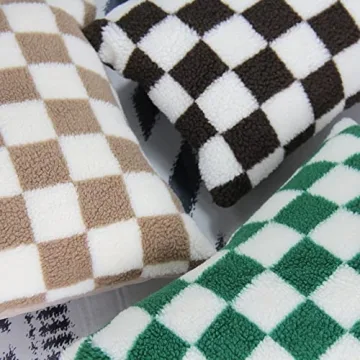 JOJUSIS Decorative Throw Pillow Covers Luxury Style Checkerboard Pattern Cushion Case Super Soft Faux Fur Wool Pillowcases for Couch Bedroom Pack of 2 (Khaki, 18 x 18-Inch)