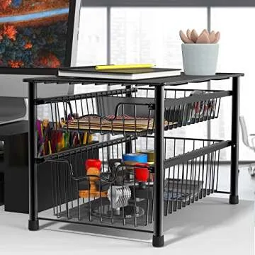 Simple Houseware Stackable 2 Tier Basket Drawer - Efficient Storage in Black