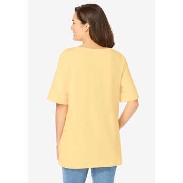 Woman Within Women's Plus Size Perfect Cuffed Elbow-Sleeve Boat-Neck Tee