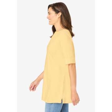 Woman Within Women's Plus Size Perfect Cuffed Elbow-Sleeve Boat-Neck Tee