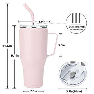 Zenbo 40 oz Tumbler with Handle - Stainless Steel Vacuum Insulated Cup with Lid and Straw, Keeps Drinks Cold up to 34 Hours - Sweat-Proof Body, Dishwasher Safe