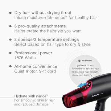 Panasonic Nanoe Hair Dryer 1875W with 3 Attachments