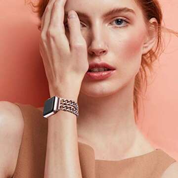 Compatible with Apple Watch Band 38mm 40mm 41mm,Stainless Steel Metal Cowboy Chain Strap Women Men Replacement for iWatch Ultra Series 8 7 SE 6 5 4 3 2 1 Sports Wristband（Rose Gold 38/40/41mm）