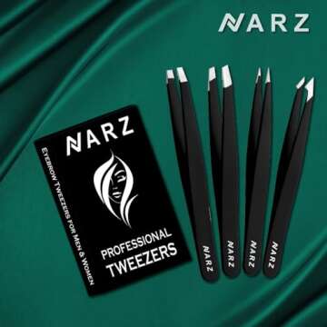 NARZ 4Pcs Professional Tweezers for Women Facial Hair Stainless Steel Precision Tweezers for Ingrown...