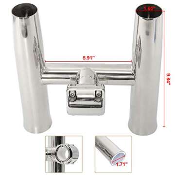 HYDDNice 2 Tube Rocket Launcher Adjustable Rod Holder fit for 1" or 1.26" Highly Polished Stainless Steel Adjustable Fish Rod Holders