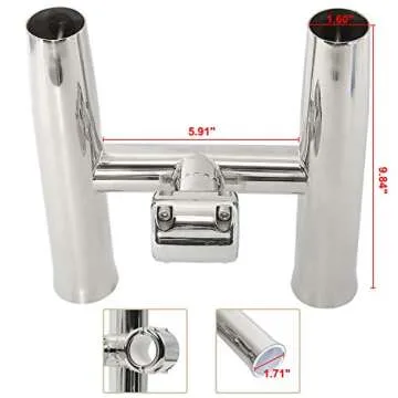 HYDDNice 2 Tube Rocket Launcher Adjustable Rod Holder fit for 1" or 1.26" Highly Polished Stainless Steel Adjustable Fish Rod Holders